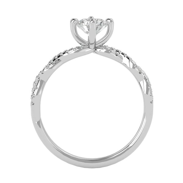 Round Cut 4 Claws Double Twisted Pave-Set Diamond Solitaire Engagement Ring