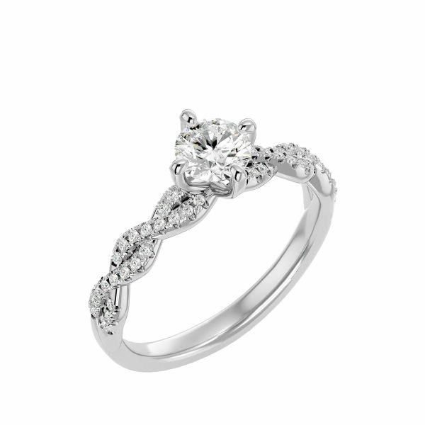 Round Cut 4 Claws Double Twisted Pave-Set Diamond Solitaire Engagement Ring