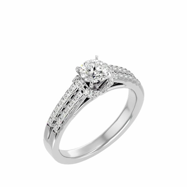 Round Cut Tiger Claws Shouldered Double MicroPave-Set Solitaire Diamond Engagement Ring