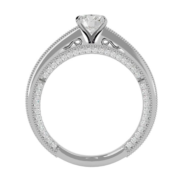 SkyGem & Co. Round Cut Milgrain Carved 3/4 Way Deep Channel Pave-Set Solitaire Diamond Engagement Ring