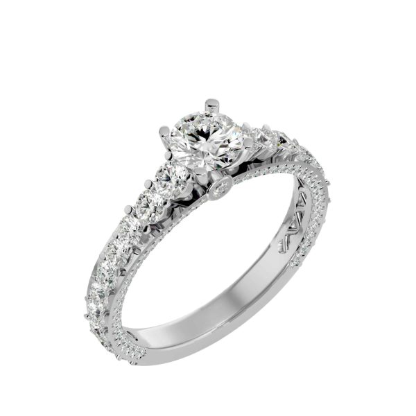 SkyGem & Co. Round Cut 3/4 Way Shared-Claw Hidden Solitaire Diamond Engagement Ring