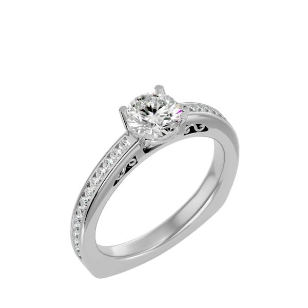 SkyGem & Co. Round Cut Carved 3/4 Way Channel-Set Diamond Solitaire Engagement Ring