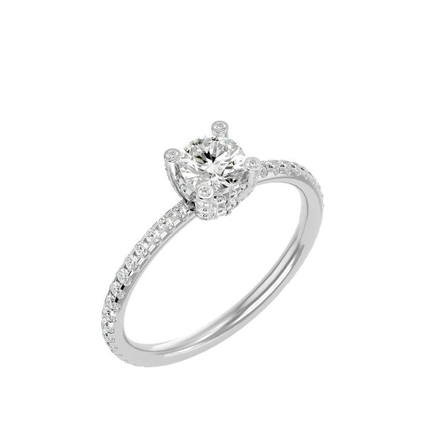 Lucy Round Cut Petite Invisible Halo Pave-Set Diamond Solitaire Engagement Ring