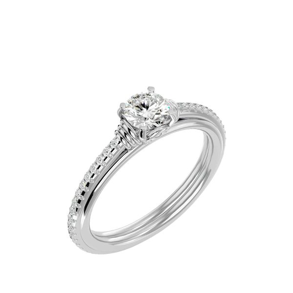 Josephine Round Cut 3/4 Way Pave-Set Diamond Solitaire Engagement Ring