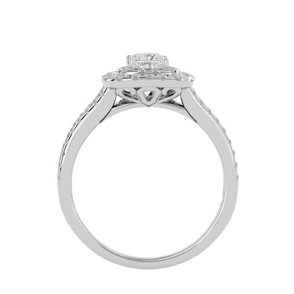 Princess Cut Split Shank Pave-Set Double Halo Diamond Engagement Ring