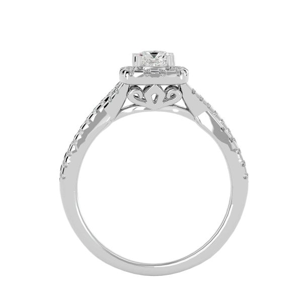 Cushion Cut Crossed Band Pave-Set Square Halo Diamond Engagement Ring