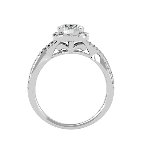 SkyGem & Co. Round Cut Crossed Band Square Halo Diamond Engagement Ring