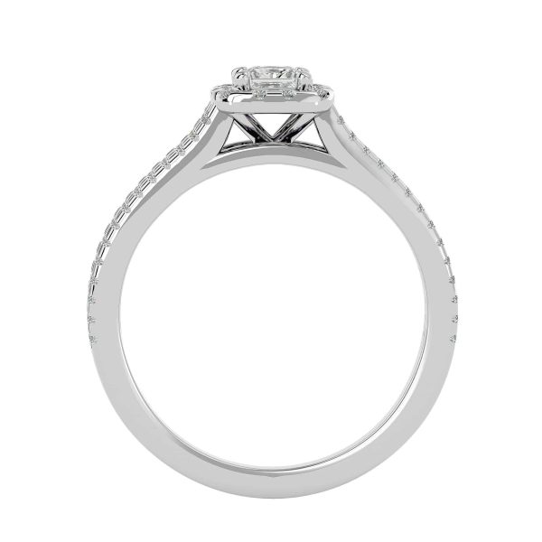 Princess Cut Triple Band Pave-Set Halo Diamond Engagement Ring