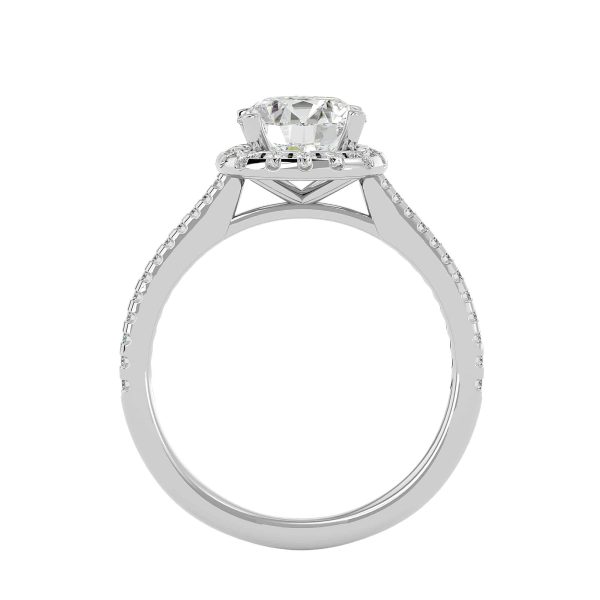 Round Cut Petite Pave-Set Cathedral Halo Diamond Engagement Ring