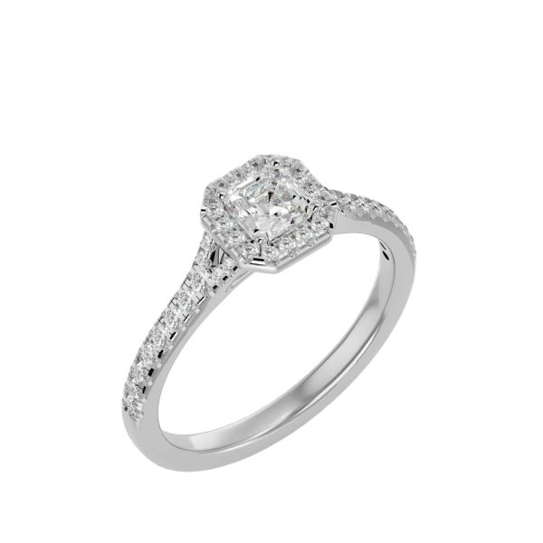 Asscher Cut Pave-Set Halo Diamond Engagement Ring