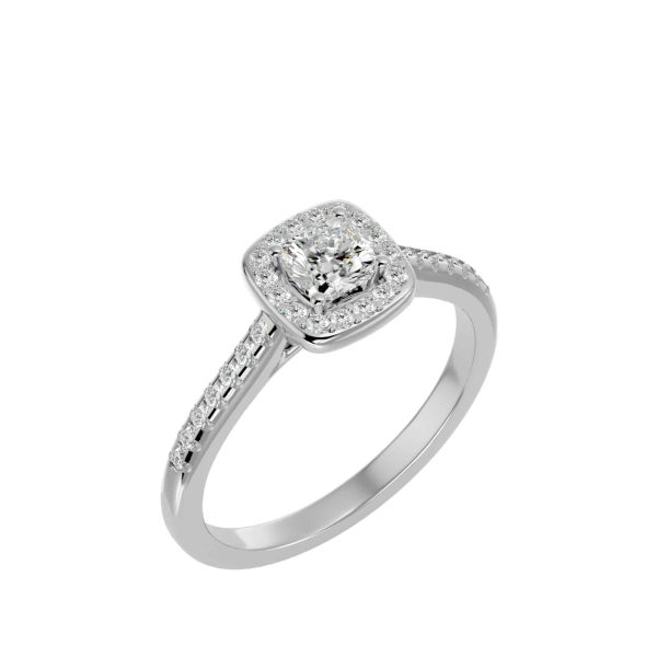 SkyGem & Co. Cushion Cut Petite Pinpoint Halo Pave-Set Diamond Engagement Ring