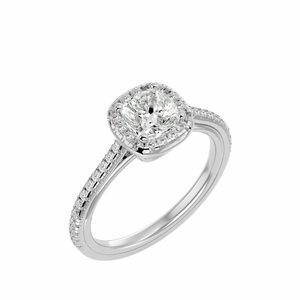Cushion Cut Petite Halo Pave-Set Diamond Engagement Ring