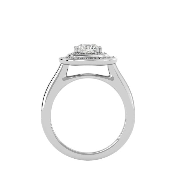 Cushion Cut Double Halo Railed Pinpointed-Set Diamond Engagement Ring