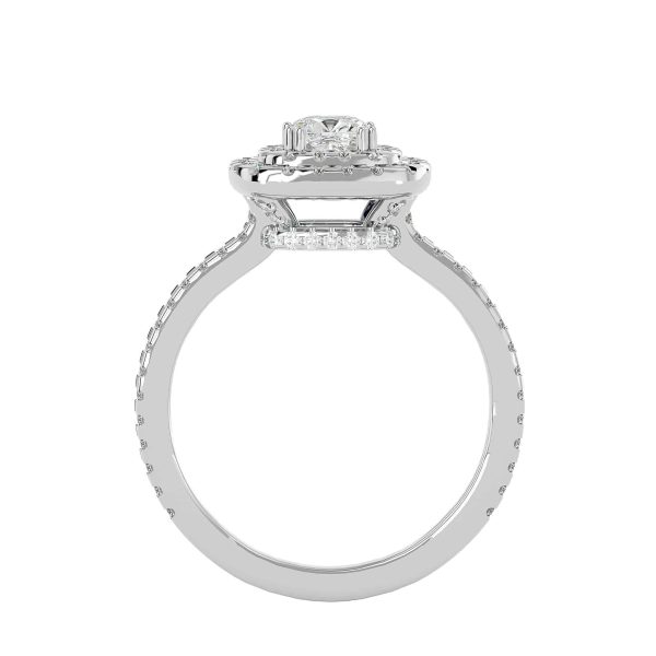 Cushion Cut Double Halo Pave-Set Hidden Bezel Diamond Engagement Ring