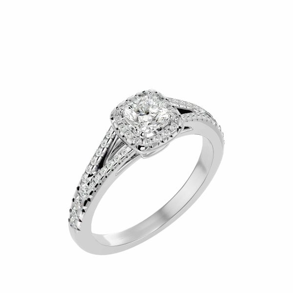 Cushion Cut Pave-Set Split Shank Halo Diamond Engagement Ring
