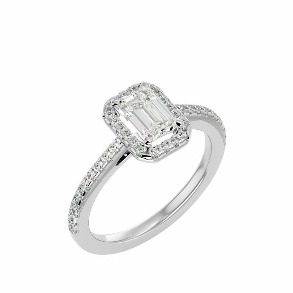 Emerald Cut Petite Pave-Set Halo Diamond Engagement Ring