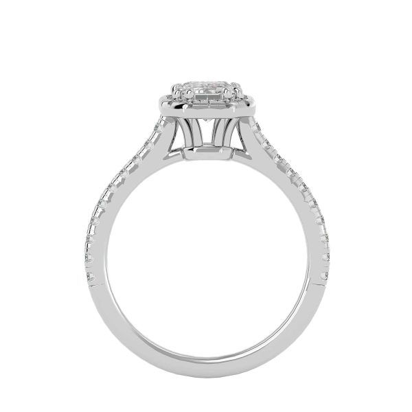 Emerald Cut Pave-Set Cathedral Halo Diamond Engagement Ring