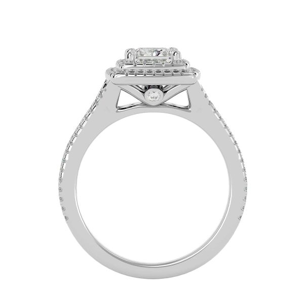 Princess Cut Double Halo Split-Shank Pave-Set Diamond Engagement Ring