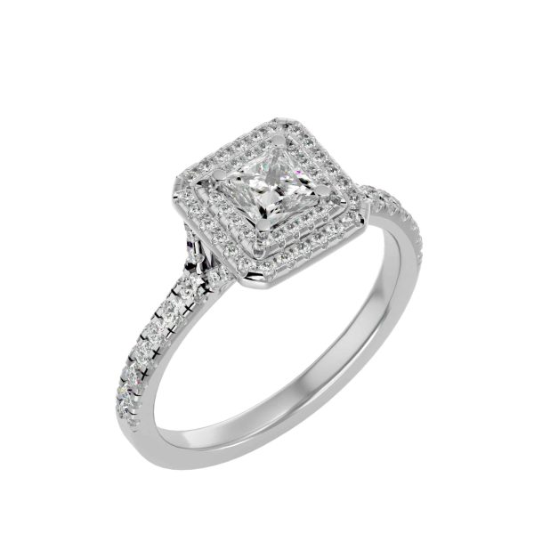 Princess Cut Double Halo Cathedral Pave-Set Diamond Engagement Ring