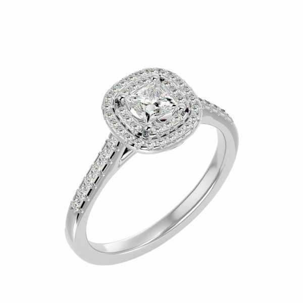 Josephine Princess Cut Bridged Double Halo Diamond Engagement Ring