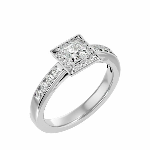 Josephine Princess Cut Channel-Set Halo Diamond Engagement Ring