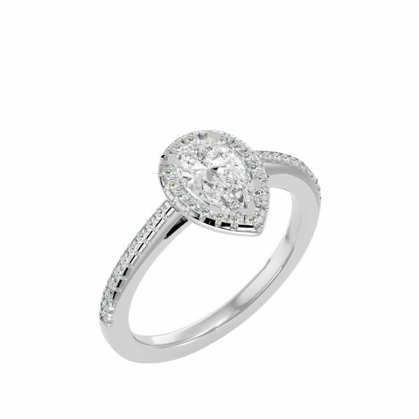 Pear Cut Pave-Set Halo Diamond Engagement Ring