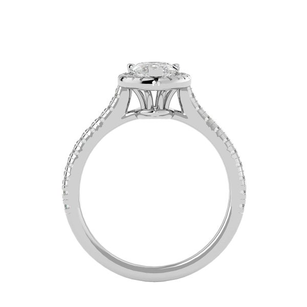 Pear Cut Pave-Set Cathedral Halo Diamond Engagement Ring