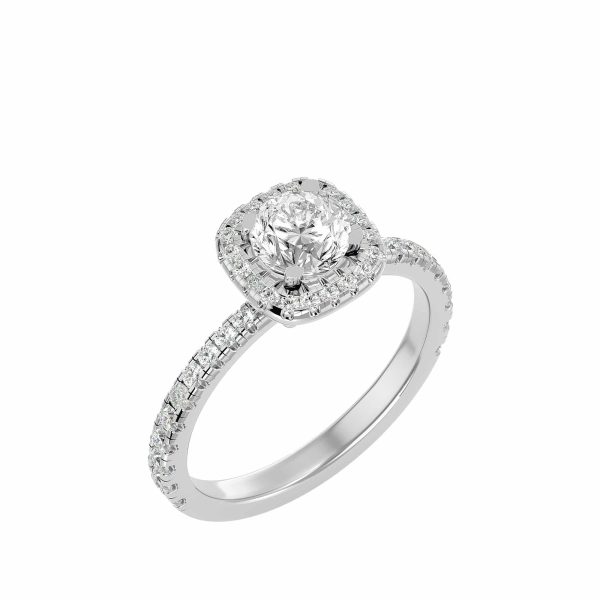Round Cut 3/4 Pave-Set Square Halo Diamond Engagement Ring