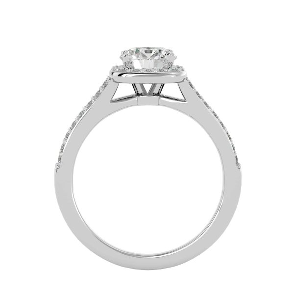 Round Cut Split Band Pinpointed-Set Halo Diamond Engagement Ring