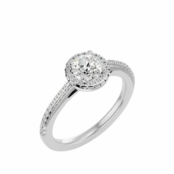 Round Cut Petite 1/2 Way Pave-Set Halo Diamond Engagement Ring