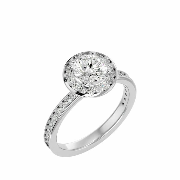 Round Cut High Edge Pinpointed-Set Halo Diamond Engagement Ring