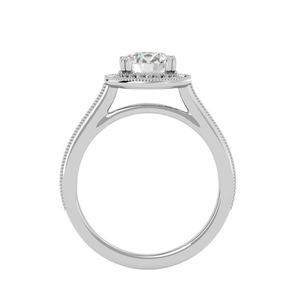 Round Cut 3/4 Way Milgrain Pinpointed-Set Halo Diamond Engagement Ring