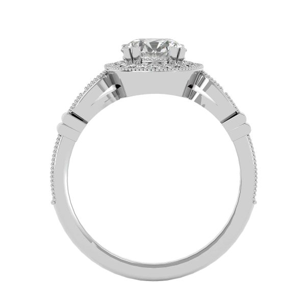 Round Cut Milgrain Pinpointed-Set Double Claws Halo Diamond Engagement Ring