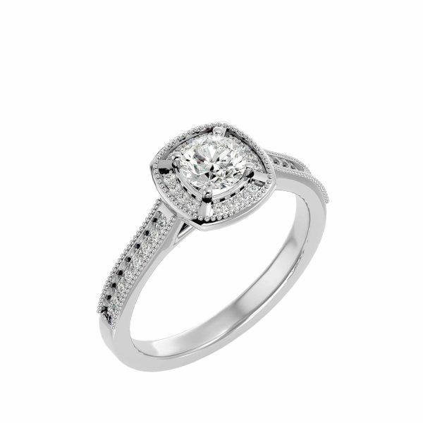 Cushion Cut Crossed Claws Milgrain Pinpointed-Set Diamond Engagement Ring