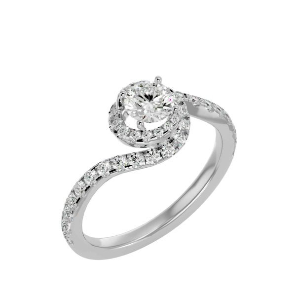Round Cut Twirling Halo Pave-Set Diamond Engagement Ring