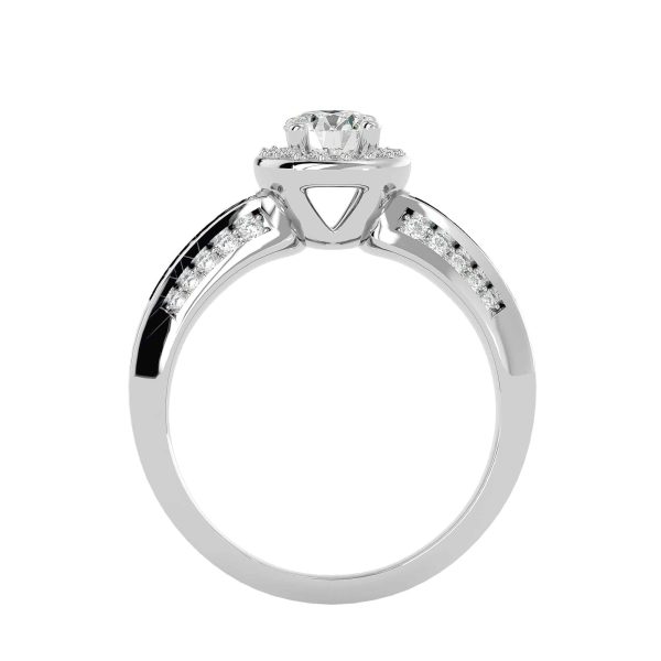 Round Cut Flare Three Side Pinpointed-Set Halo Diamond Engagement Ring