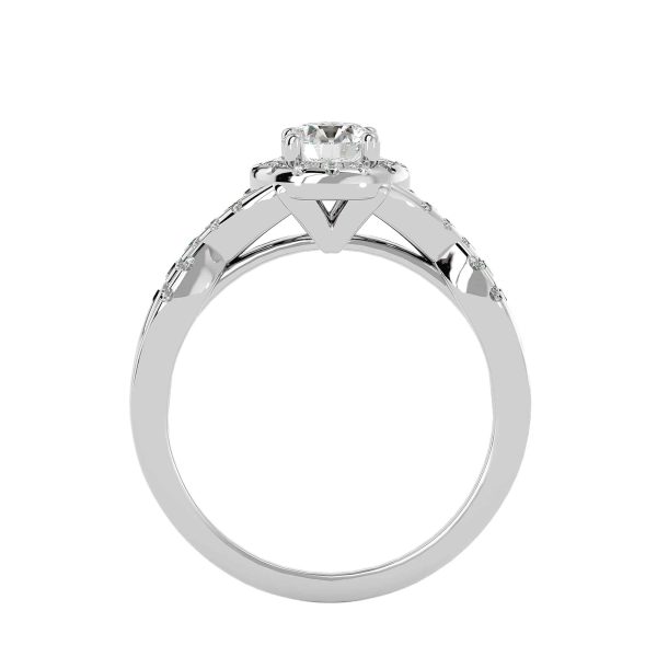 Round Cut V Claws Crossed Band Pave-Set Halo Diamond Engagement Ring