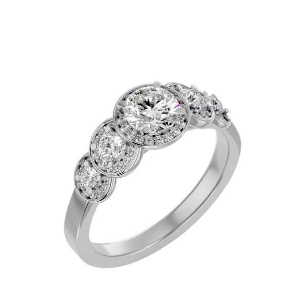 Round Cut Pentuple Halo Pinpointed-Set Diamond Engagement Ring