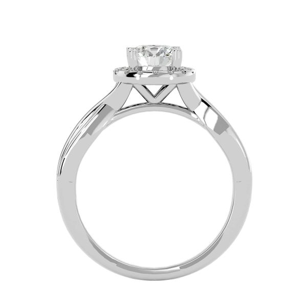 Round Cut Plain Crossed Band Halo Engagement Ring