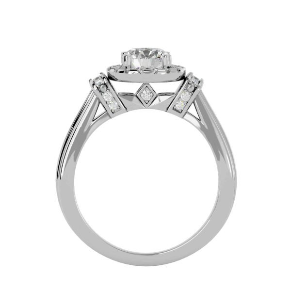 Josephine Round Cut Railed Edge Tapered Halo Engagement Ring