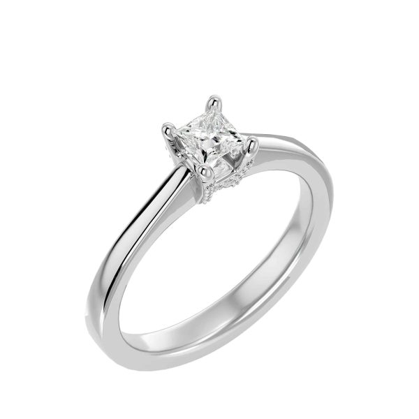 Princess Cut H Diamond Claws Tapered Plain Band Solitaire Engagement Ring