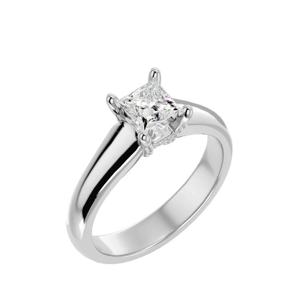 Princess Cut H Diamond Claws Flare Plain Band Solitaire Engagement Ring