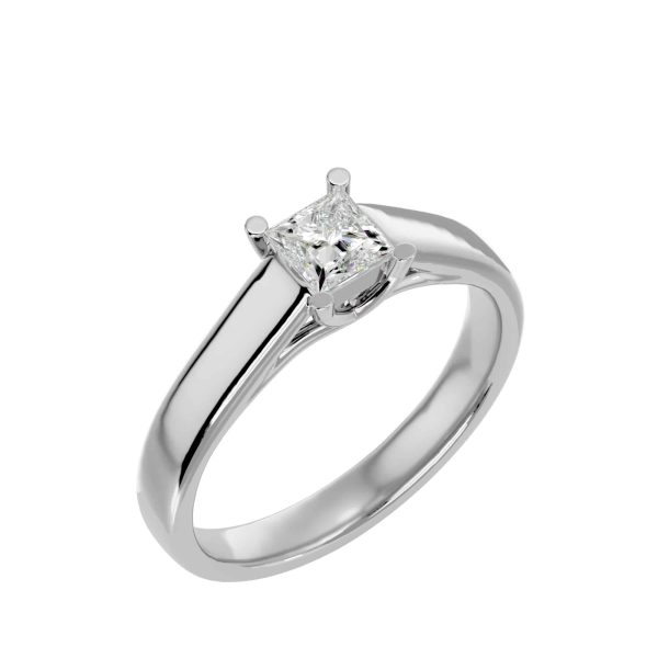 Princess Cut Flat Round Edge 4 Claws Solitaire Engagement Ring