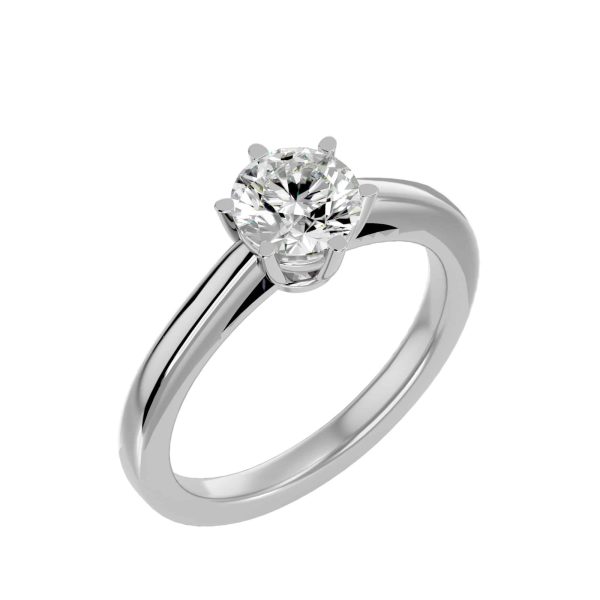 Round Cut 6 Claws Bridged Plain Band Solitaire Engagement Ring