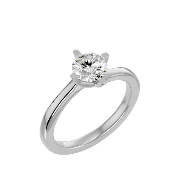 Round Cut 4 Claws Twisted Plain Band Solitaire Engagement Ring