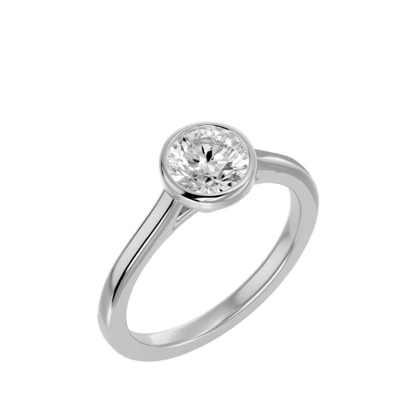 Round Cut Floating Bezel Cathedral Plain Band Solitaire Engagement Ring