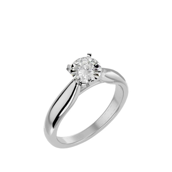 Round Cut Traditional 4 Claws Cathedral Plain Band Solitaire Engagement Ring