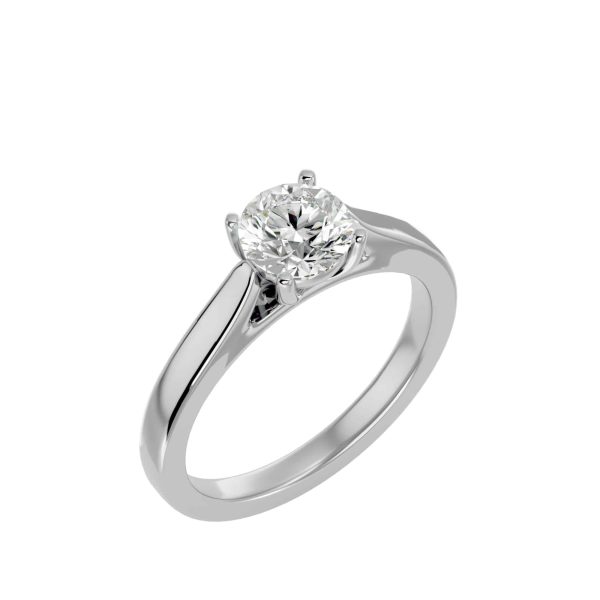 Round Cut 4 Claws Flat Tapered Plain Band Solitaire Engagement Ring
