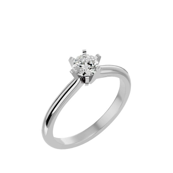 Round Cut Classic 6 Claws High Dome Plain Band Solitaire Engagement Ring