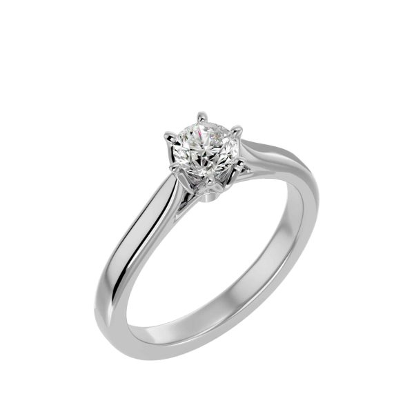 Round Cut Flower Basket Cathedral Tapered Plain Band Solitaire Engagement Ring